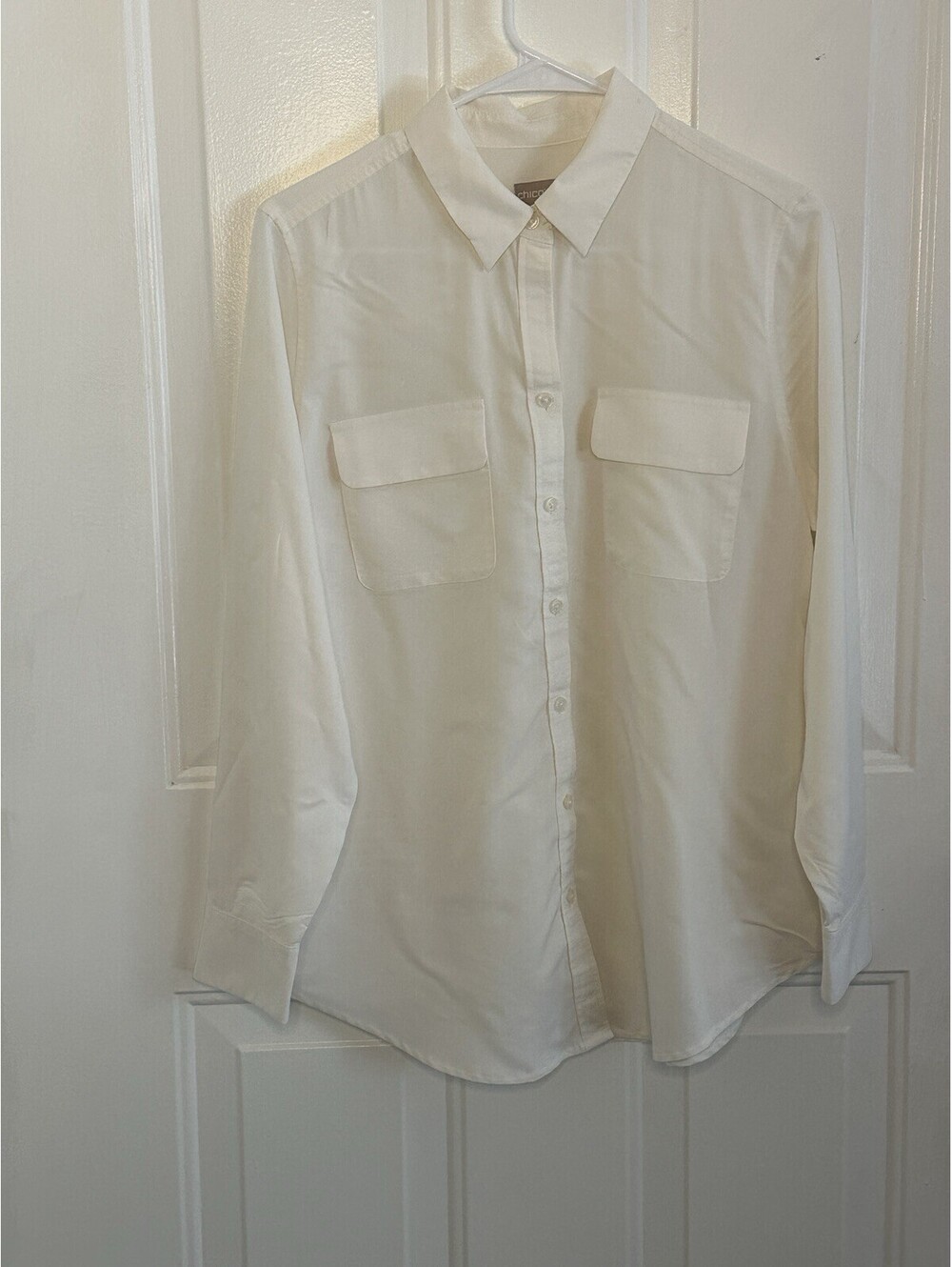 Chico’s Women's Utility Button Front Blouse with Dual Pockets Size 1 (US Size 8)